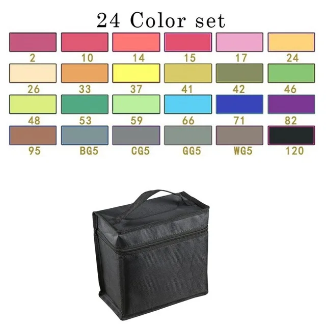 24 Color with a bag Улучшенный художественный маркер спиртовые маркеры двуглавый маркер ручка комплект, принадлежности для живописи красочные водонепроницаемые ручки кисти ручка чертежные маркеры - Цвет: 24 Color with a bag