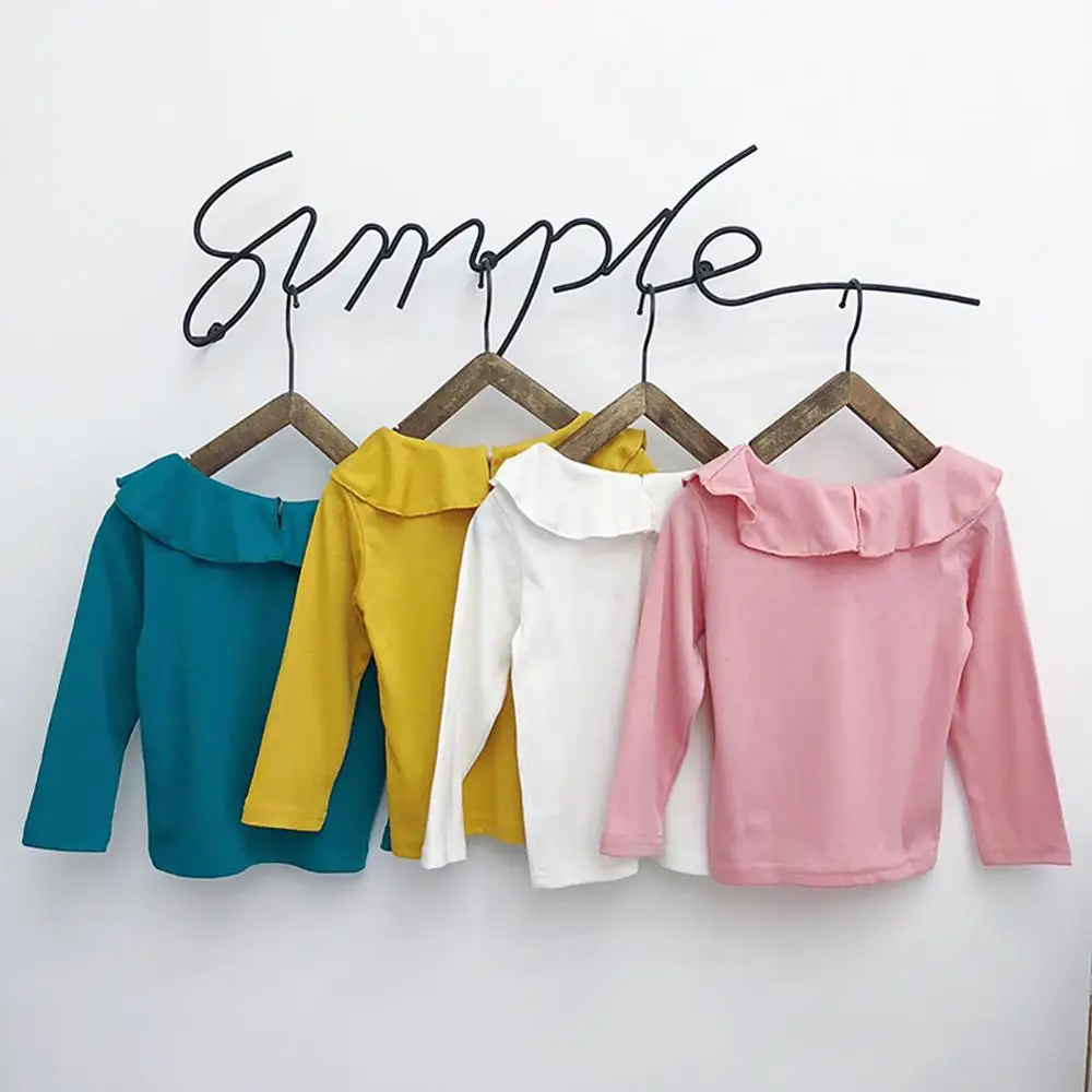 Новые стильные Осенние футболки с длинными рукавами и рюшами для маленьких