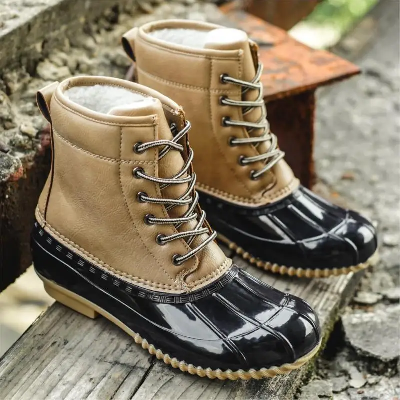 

New Fashion Winter Men's Snow Boot Fur Thicken Warm Flat Platform Shoes Male Round Toe Lace-Up Leather Comfortable Shoes For Men