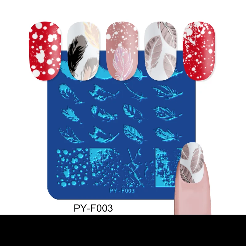 Штамповочная пластина для ногтей PICT YOU с изображением перьев шаблон из