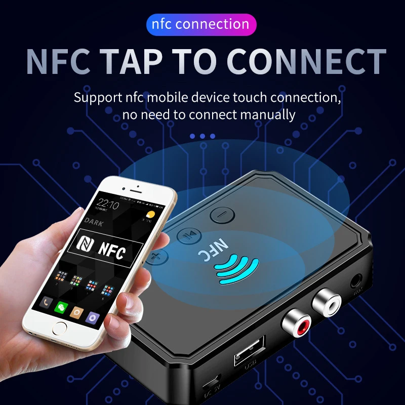 Беспроводной Bluetooth-адаптер для аудиоприемника 5 0 NFC 3 мм RCA музыкальный
