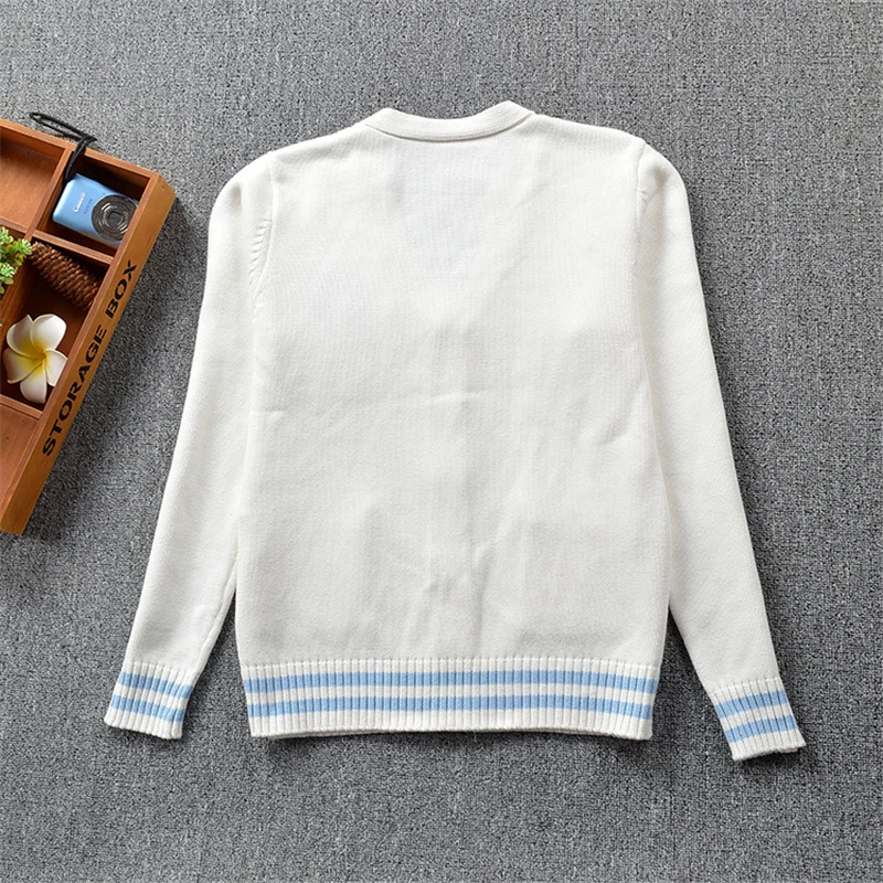 2021 College Style JK School Uniform Student Clothes For Women Long Sleeve Cartoons Embroidery Knit Cardigan V Neck Sweater Coat |