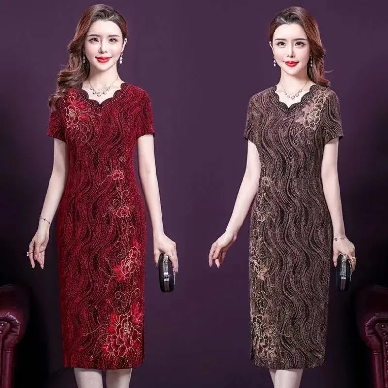 Высокое качество красивое весенне летнее женское платье Чонсам Мать элегантные