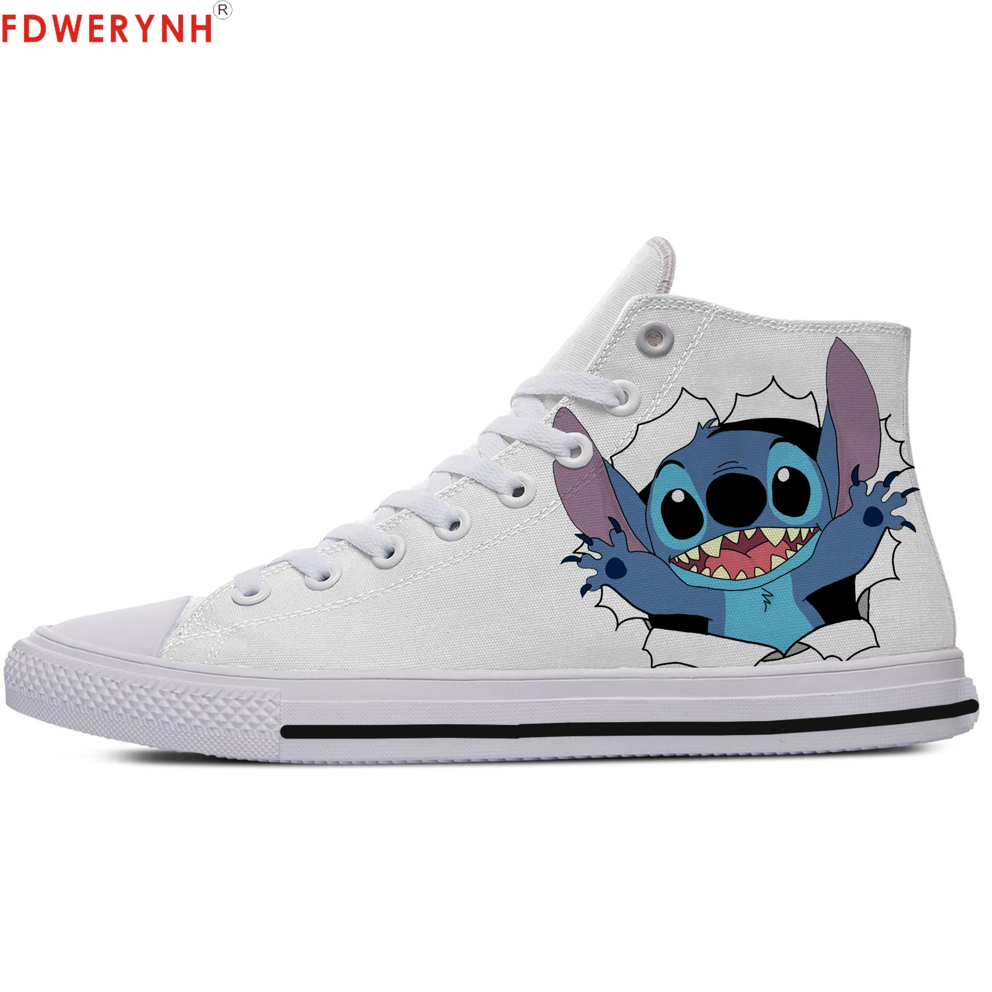 Женская Повседневная парусиновая обувь по индивидуальному заказу; Lilo Stitch; обувь с высоким берцем; Независимый дизайн; мультяшный стиль; Женская дышащая обувь на заказ