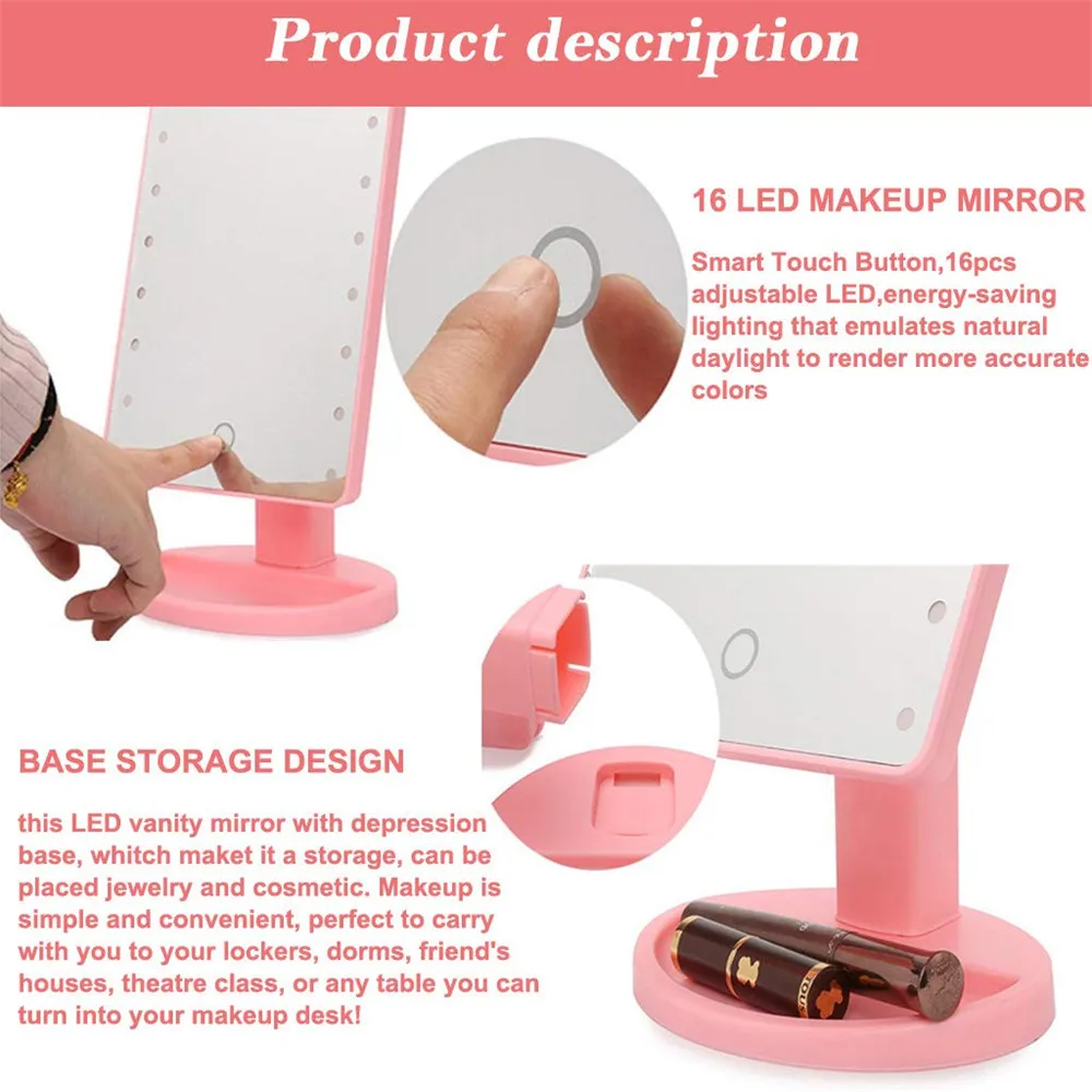 Увеличительное зеркало с естественным светильник светодиодный сенсорный экран