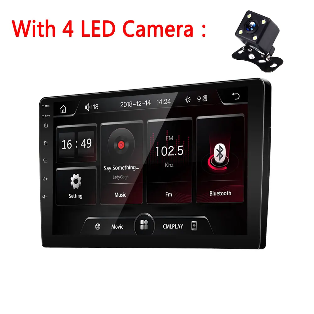 With 4 LED Camera Podofo 9 ''HD 2.5D Закаленное стекло зеркало автомобиля радио MP5 мультимедийный плеер Bluetooth FM Авторадио 2din кассетный магнитофон стерео - Цвет: With 4 LED Camera