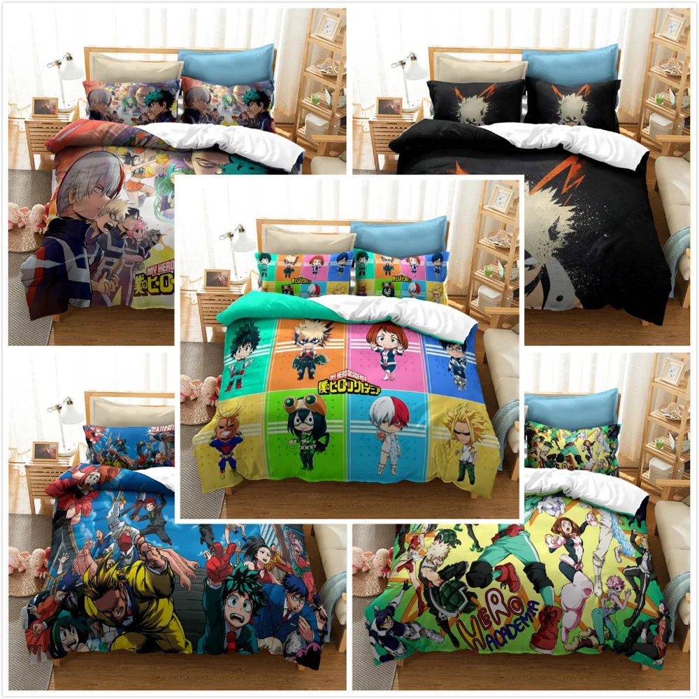 

Hot Sale 3D Printed Anime Comforter Bedding Sets Hero Academy Duvet Cover 2/3 Pcs Cute Set For Kids Boys Gift Linen Bedding