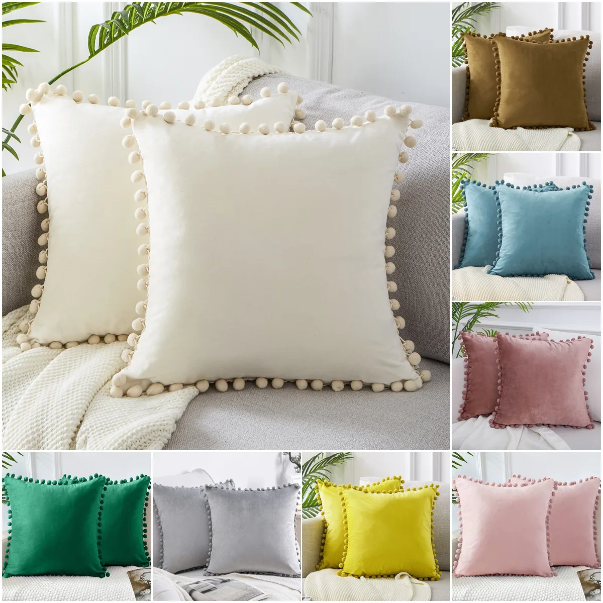 

Pompom Velvet Cushion Cover 40x40cm 45x45 Soft Decorative Sofa Cushion Covers with Ball Home Decor Pillowcase Pink Pillow Cover