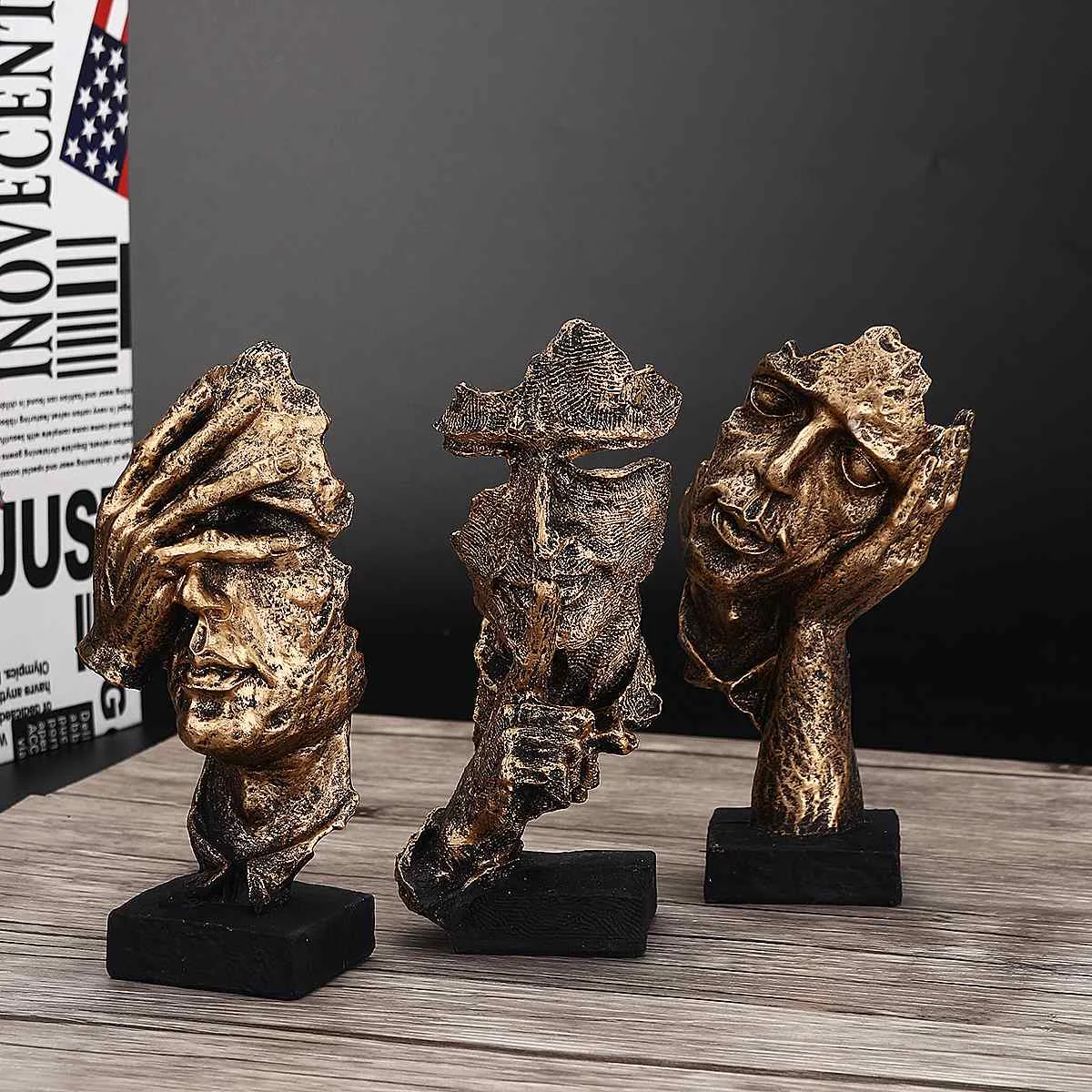 Скандинавские простые абстрактные скульптуры Статуэтка украшения тишина золото