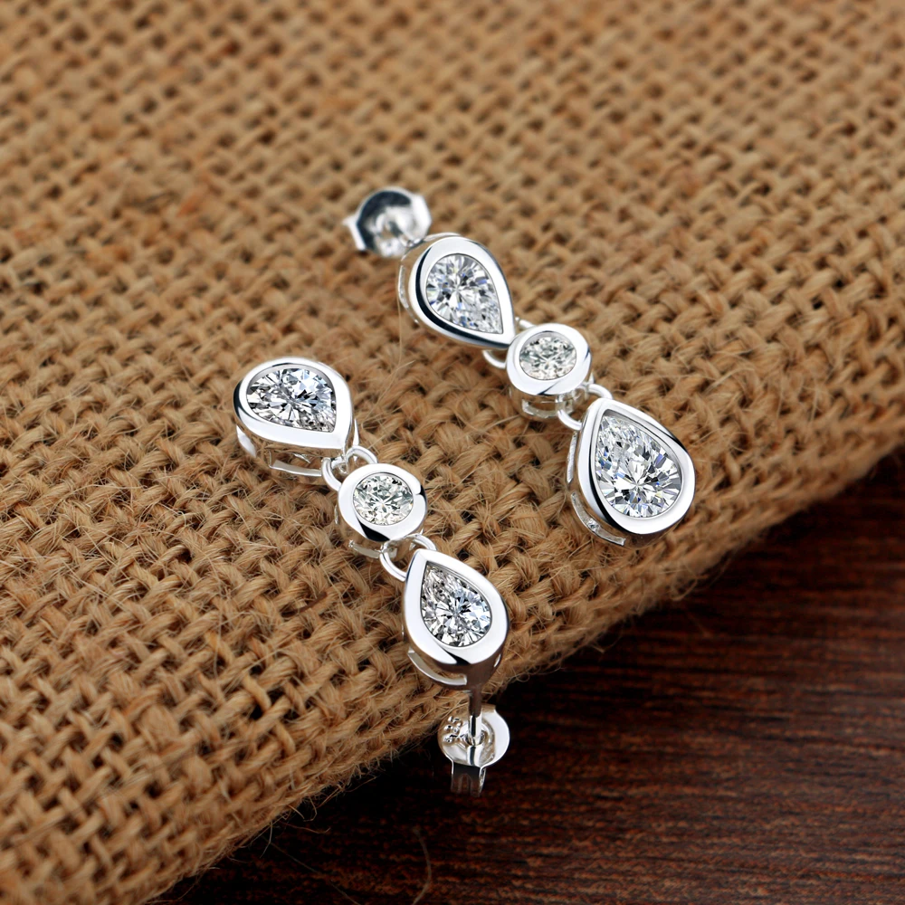 

New Trendy 925 Silver Water Drop Drop Earrings Zircon Brilliant Bridal Engagement Jewelry Elegant Female Dangle Earring Gift