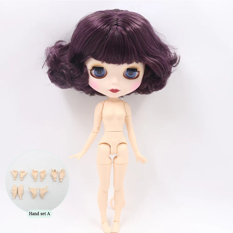 A doll with hand A ICY Nude Blyth кукла на заказ № BL135/950 фиолетовый микс каштановые волосы белый цвет кожи 1/6 bjd, pullip, licca, jerryberry - Цвет: A doll with hand A
