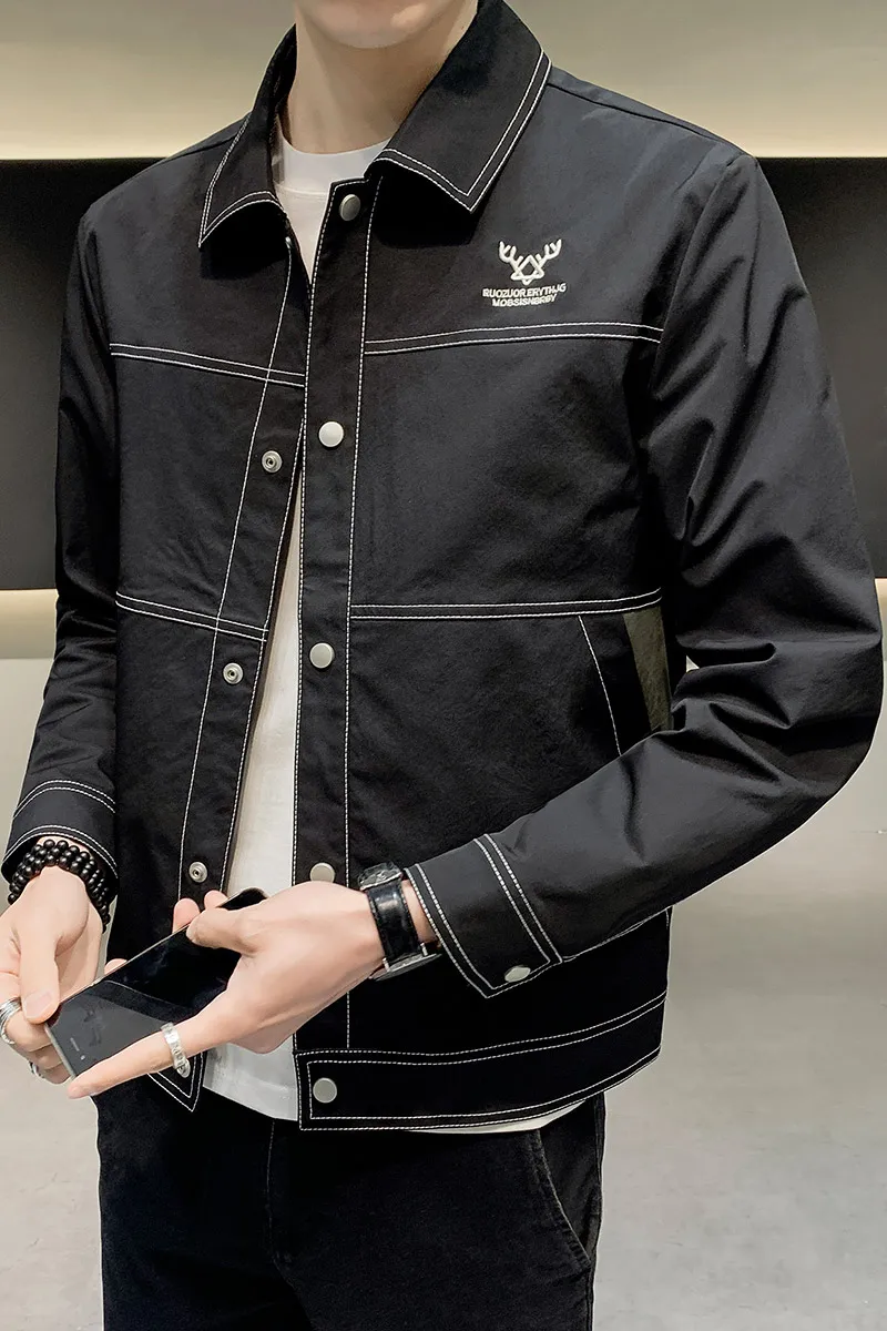 

Spring Lapel 2021 Jacket Men's Casual Slim Fit Jacket Fashion Street Wear Brand Clothing Business Social Dress Coats Windbreaker