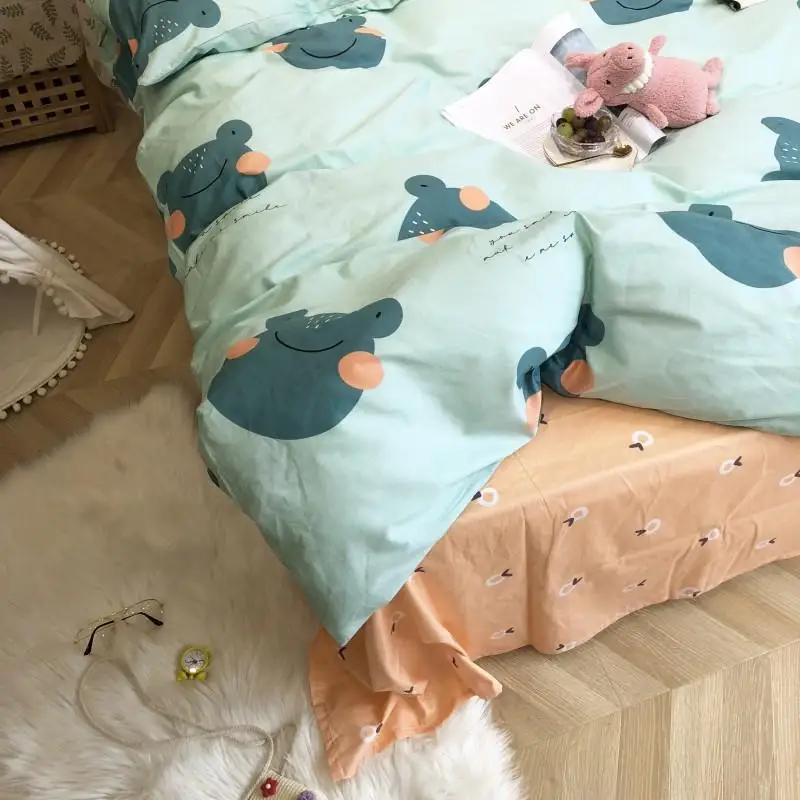 Cute pet frog Bedding Set cotton Bed cyan Linen Twin Queen King Size Sheet Double sided Duvet Cover | Дом и сад
