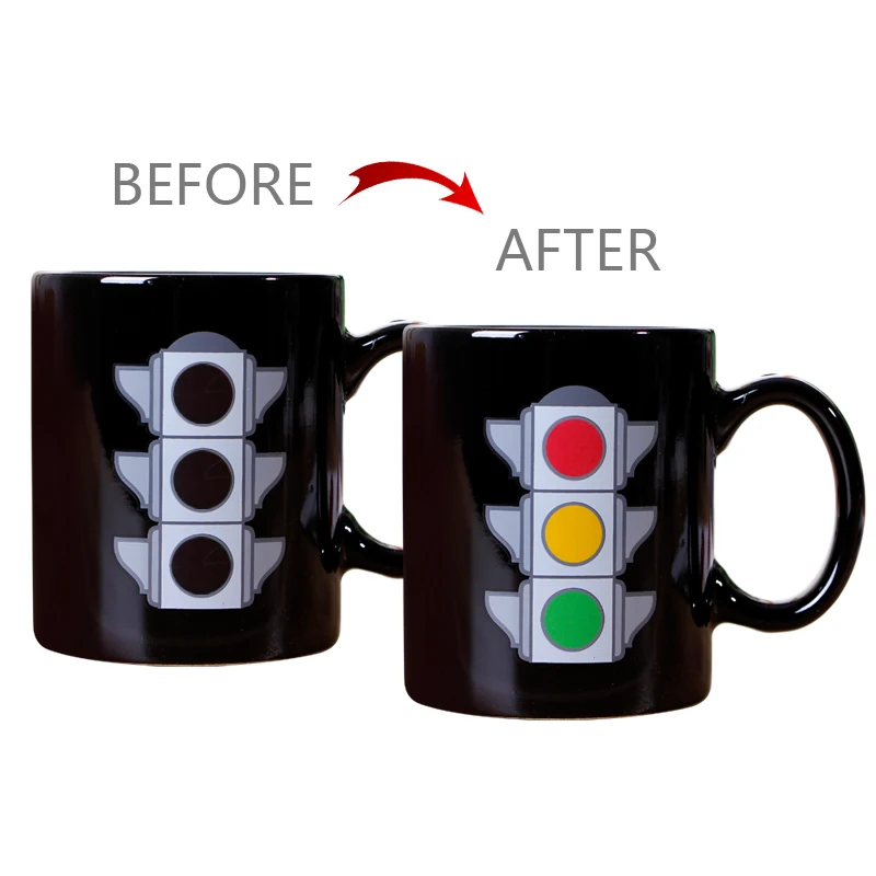 

Novelty Heat Changing Porcelain Tea Cup 11 OZ Sublimation Coffee Mug Traffic Light Signal Magic Water Bottle Gift Ceramic Mugs