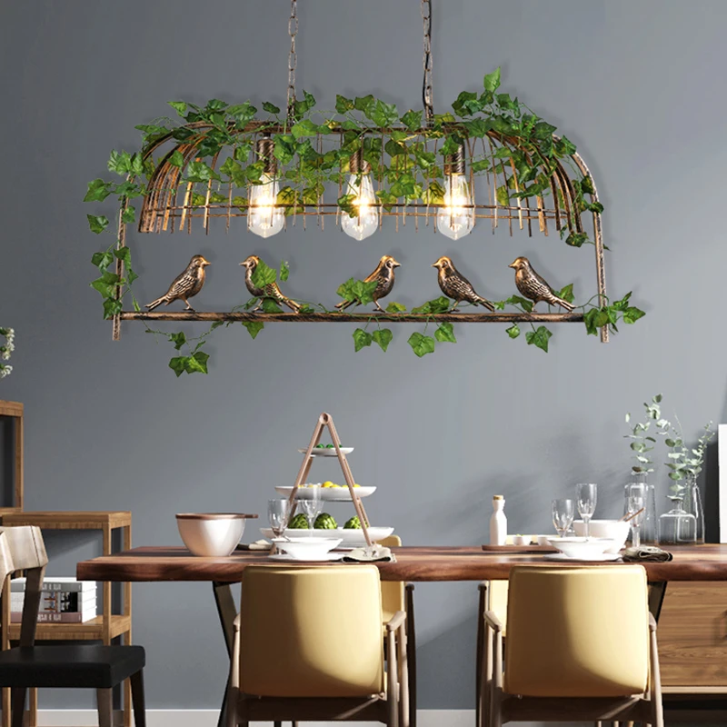 Retro Industrial Style Birds Bedroom Chandelier Living Room Kitchen Light Fixtures Plant Iron Indoor Lighting For Restaurant Bar