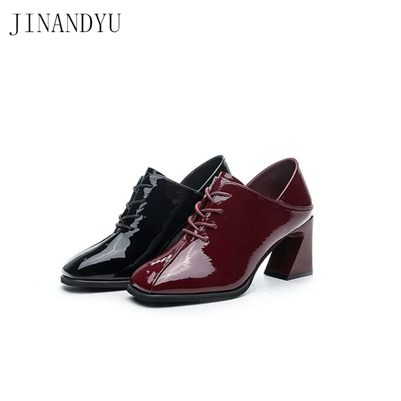 

Female High Heels Sexy Fashion Pump Shoes for Women Office Shoe Square Toe Patent Leather Shoes Women Lace Up Heels Slippers