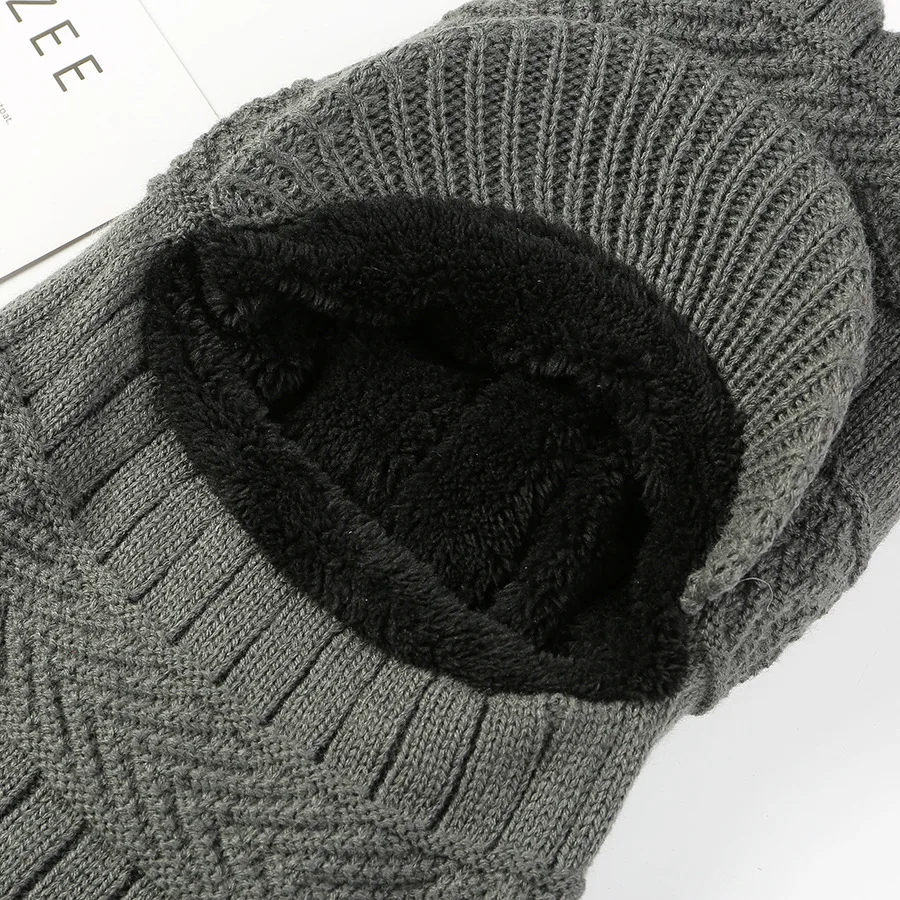 Вязаная шапка мужская зимняя велосипедные Шляпы шарф одна теплая наушники