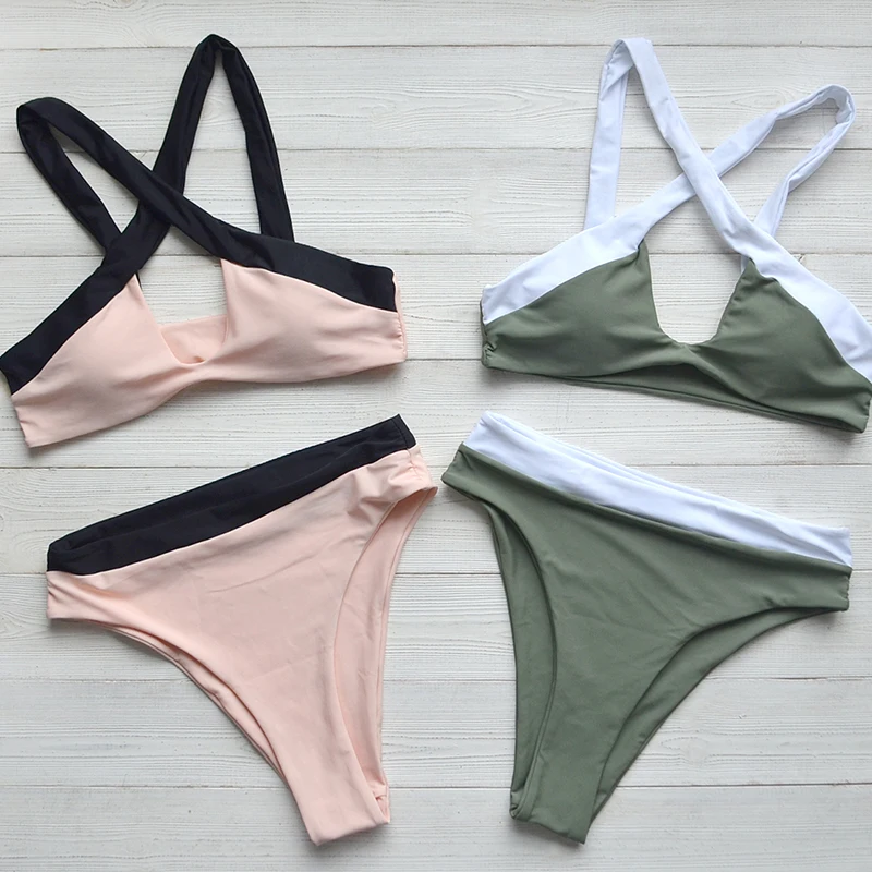 

2021 Summer Split Two-piece Cross Top Push-up Sexy Solid Color Bikini Ladies Casual Swimwear Summer Swimwear Beachwear Swimwear