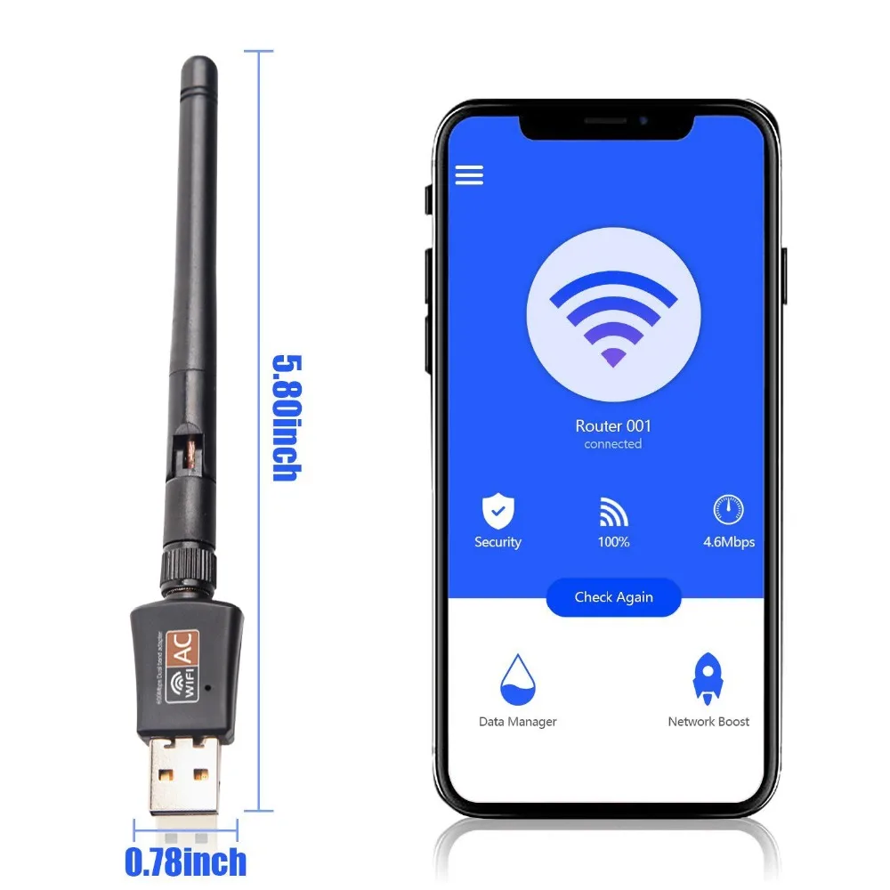 ZEXMTE 2,4 ГГц/Wi-Fi 5 ГГц канал USB Беспроводной адаптер Dual Band Поддержка Win8/7/10/Vista/XP сети Wi-Fi адаптер с USB и антенны