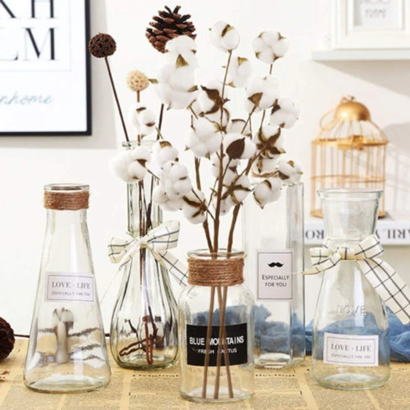 1х белый натуральный сушеный хлопковый цветок с стволом DIY декоративная свадьба
