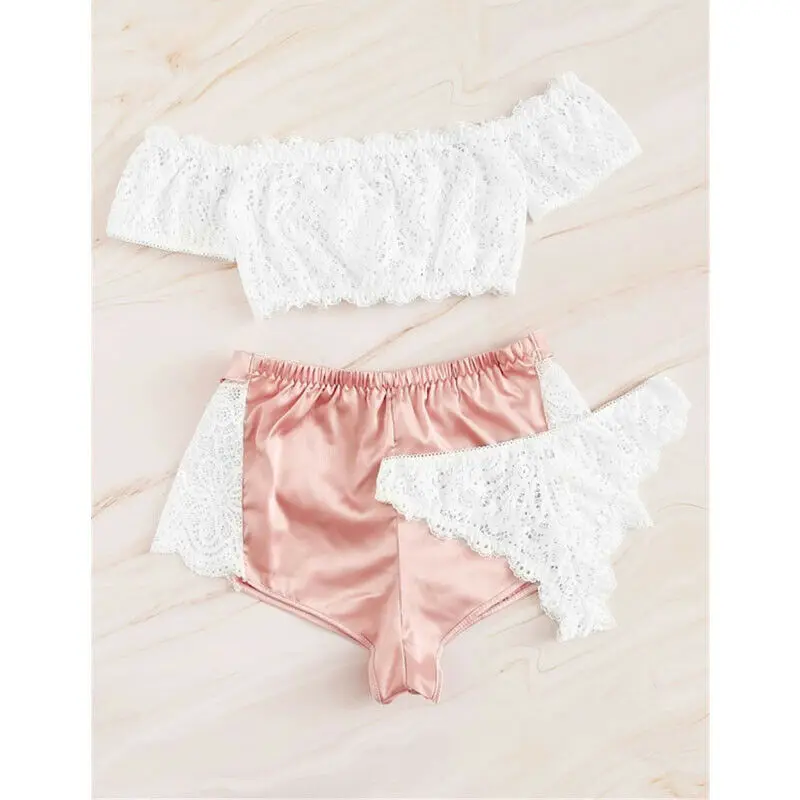 Сексуальный кружевной халат для женщин Babydoll Нижнее Белье для сна бюстгальтер пуш-ап стринги комплект из 3 предметов ночное белье пижамные комплекты