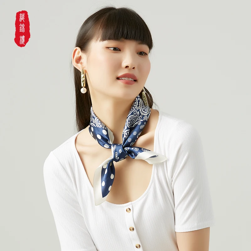 

★house Hangzhou silk silk small square scarf autumn and winter fashion printing dot mulberry silk scarf female silk Bib