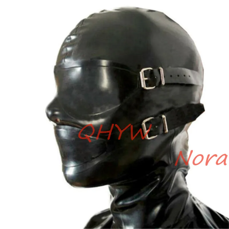 

Pure 100% Natural Latex Woman mask hood with wigs and eye cover&mouth cover gags cosplay costumes
