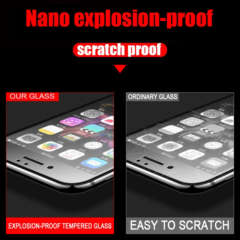 Защитное стекло с полным покрытием для iPhone 6 6s 7 8 Plus пленка мягкими краями