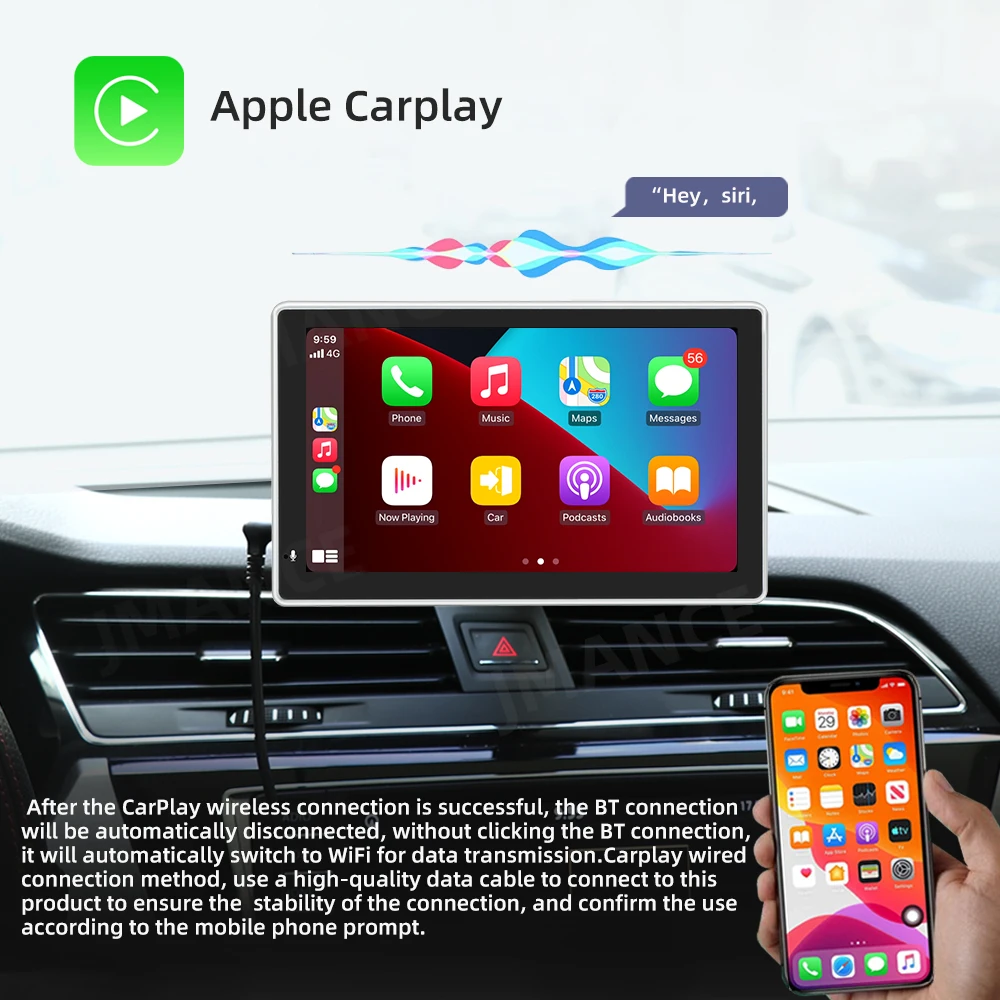 $85.61 7 Inch Touch Screen Portable Wireless Apple CarPlay Wireless Android Auto Multimedia Bluetooth Navigation HD1080 Stereo Linux