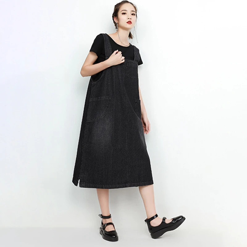 Джинсовое платье CHICEVER средней длины с квадратным воротником без рукавов