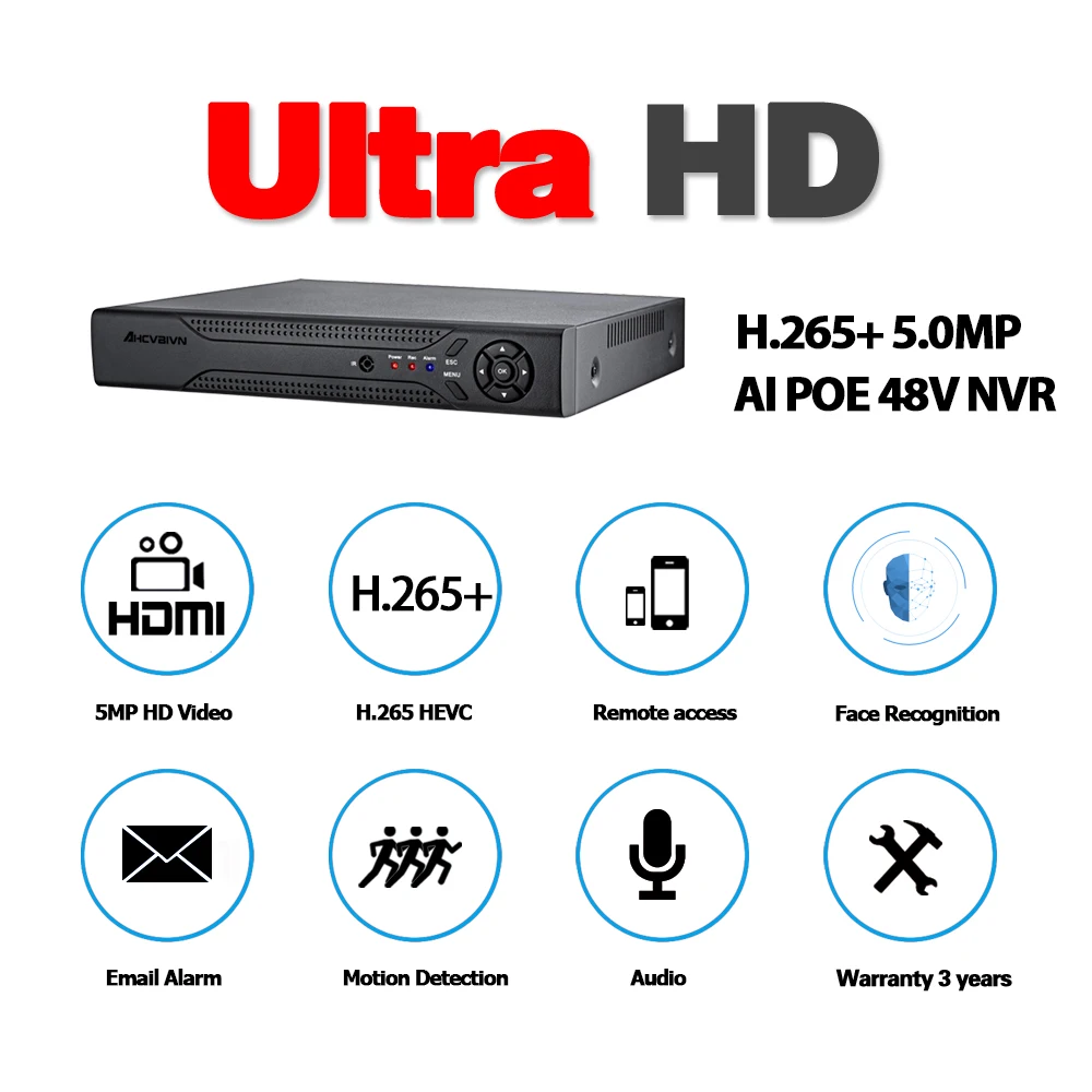 

AHCVBIVN HD CCTV 8CH 5MP surveillance DVR POE NVR 8 channel Face-Detection HDMI Standalone security 4G WIFI NVR video recorder