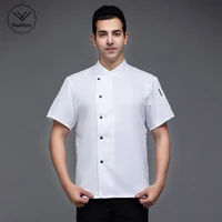 oblique collar solid color single breasted black white unisex restaurant chef jacket kitchen short sleeved shirt uniform tops