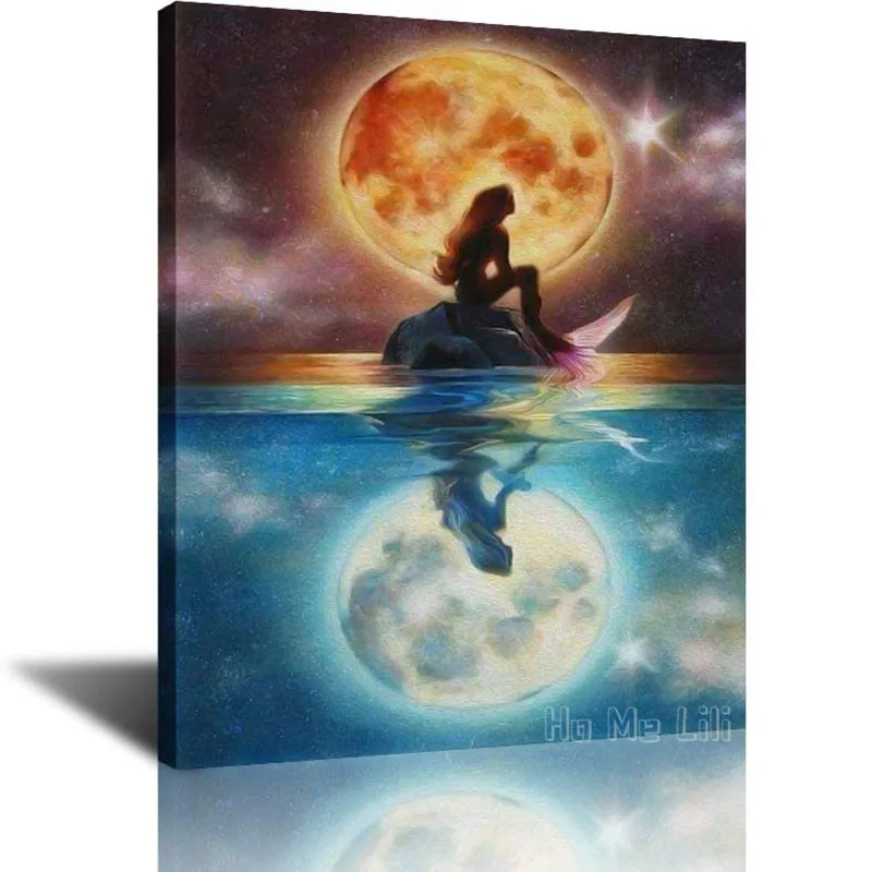 

Mermaid Under The Moon By Ho Me Lili Wall Art Print Paintings Canvas Modern Abstract Landscape Home Decor