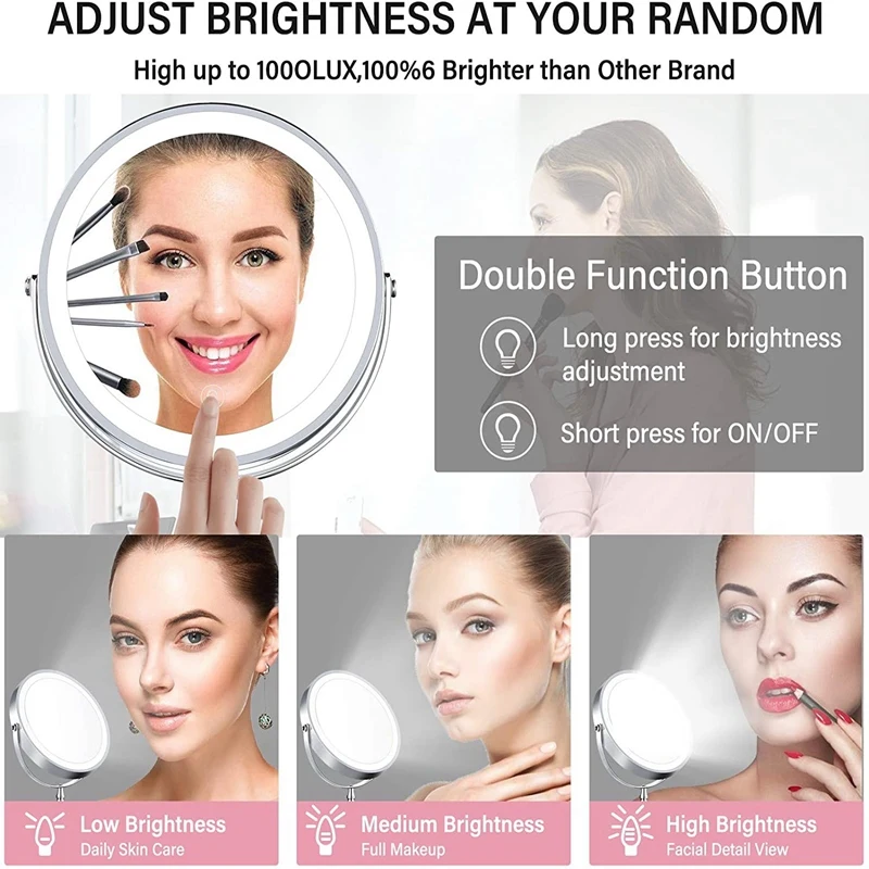 

5X Magnified Lighted Makeup Double Mirror,7 Inch USB Portable LED Lights Cosmetic Desk Table Vanity Mirror for Bathroom
