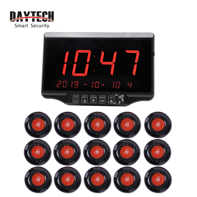 Система вызова официанта DAYTECH, беспроводная система вызова, пейджеры, ресторанная подставка, пейджер, номер, система вызова, ЖК-приемник, водонепроницаемый вызов - Цвет: 1 Panel 15 Buttons