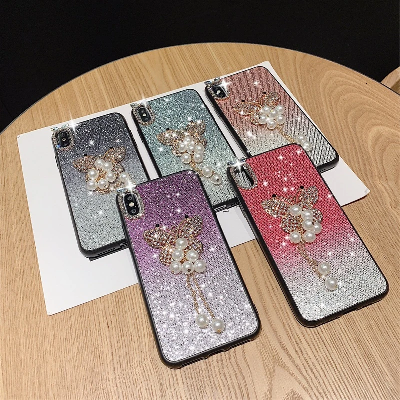 Роскошный блестящий чехол с жемчужной бабочкой для iPhone X, XR, XS, Max, 6, 6 S, 7, 8 Plus, 11 Pro, Max, чехол для телефона, для Galaxy S8, S9, S10, чехол