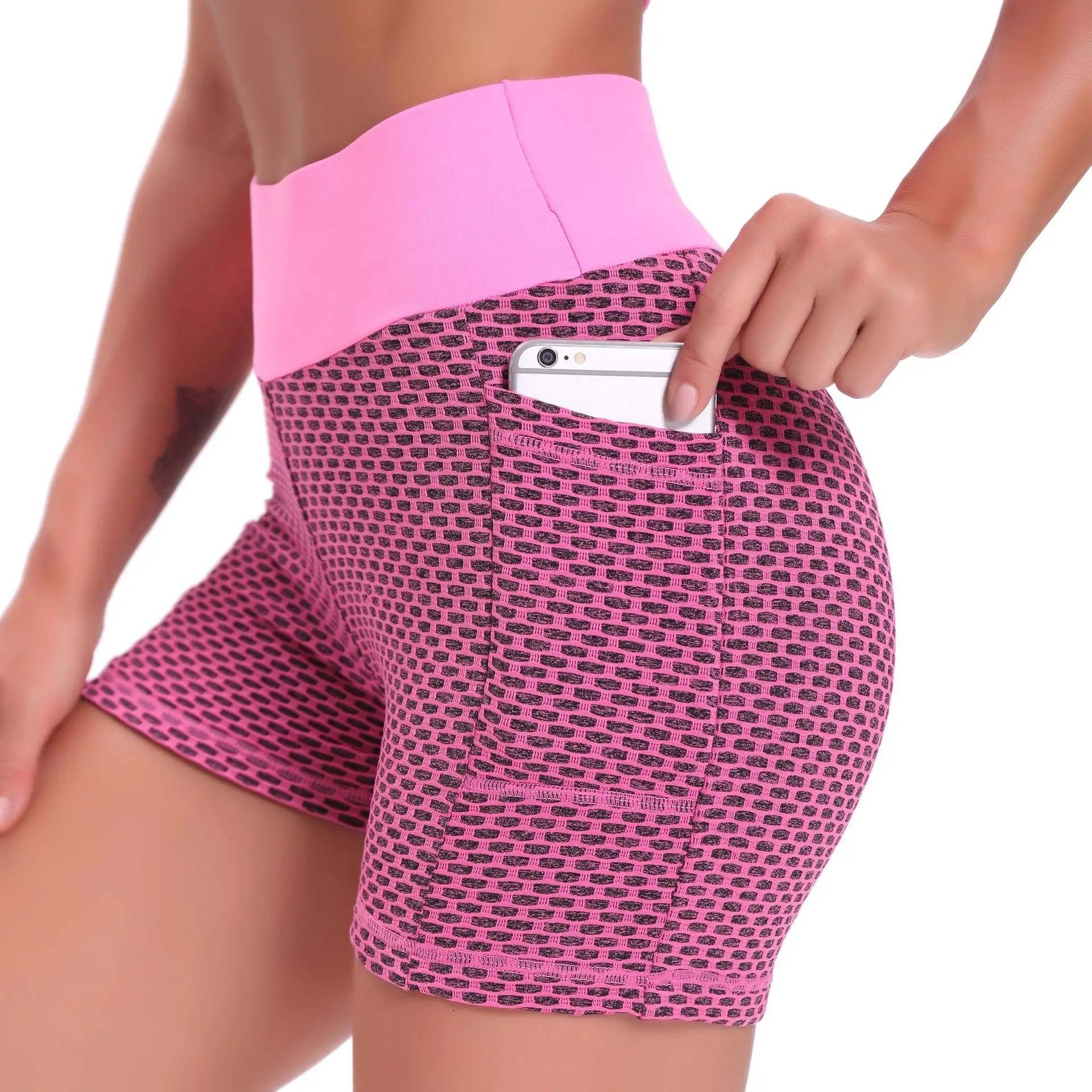 

Mesh Whorts Women Fitness Leisure High Waist Fashion Cycling Shorts Summer Slim Fit Sports Bike Pocket Three-Point Shorts
