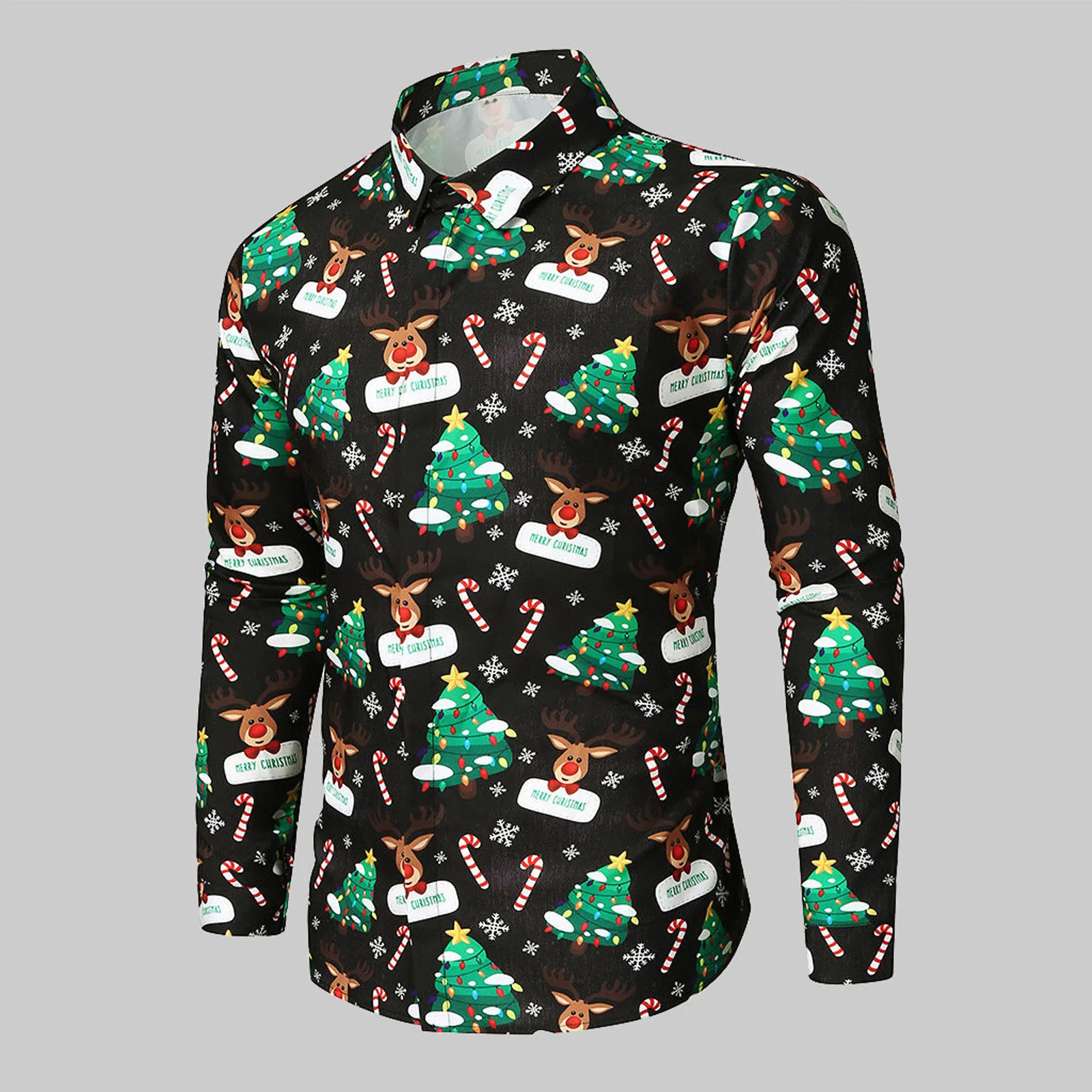 

Feitong Men's Shirts Chriatmas Shirts For Men Autumn Winter Casual Long Sleeve Cartoon Print Top Blusas Male Social Dress Shirt
