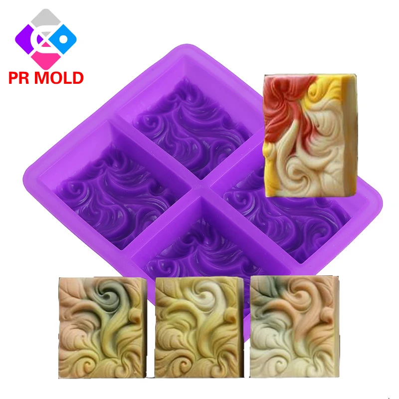 

PRZY PR377 Silicone Rectangular 4 Cavities Soap Molds For Soap Making Abstract Pattern Silicone Soap Mold Wave Soap Mold Moulds