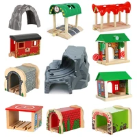 wooden train track accessories wood railway track train station bridge tunnel compatible all brands wooden track toys