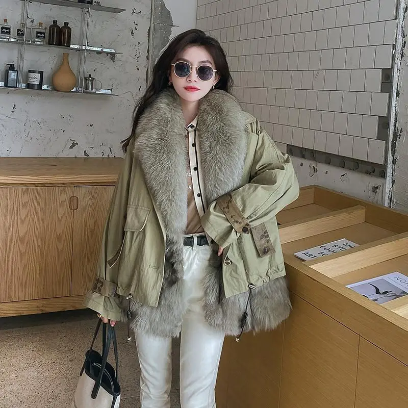 

Pike Clothing Women's 2021 New Clothes Wear Imitation Fox Fur Liner Detachable Short Imitation Fur Coat Winter