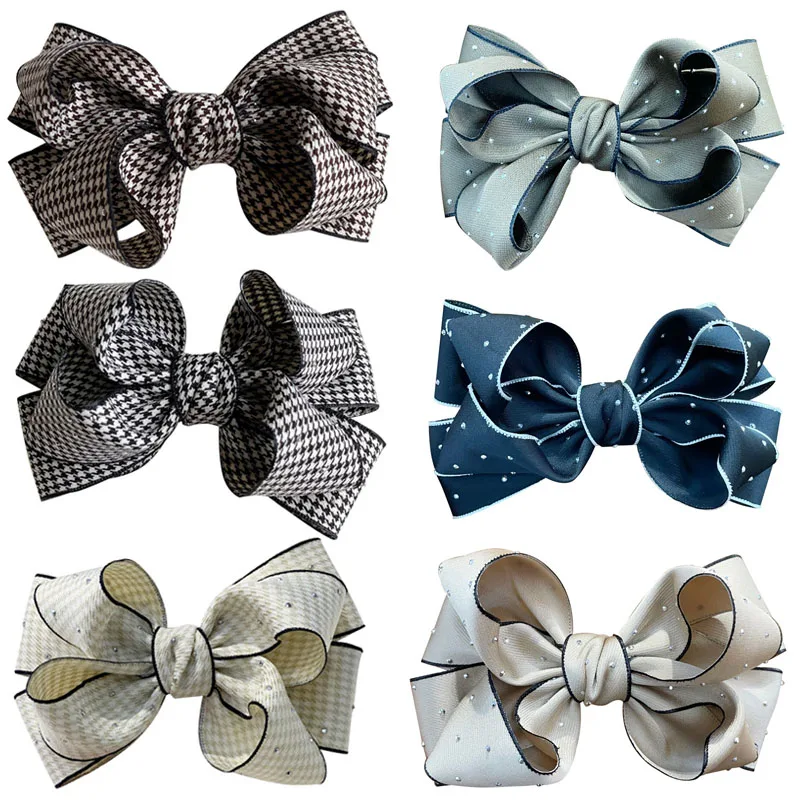 

Houndstooth Point Drill Hair Bow Ties Hairpins For Women Headwear 3 Layers Bowknot Hair Clips Print Barrettes Hair Accessories