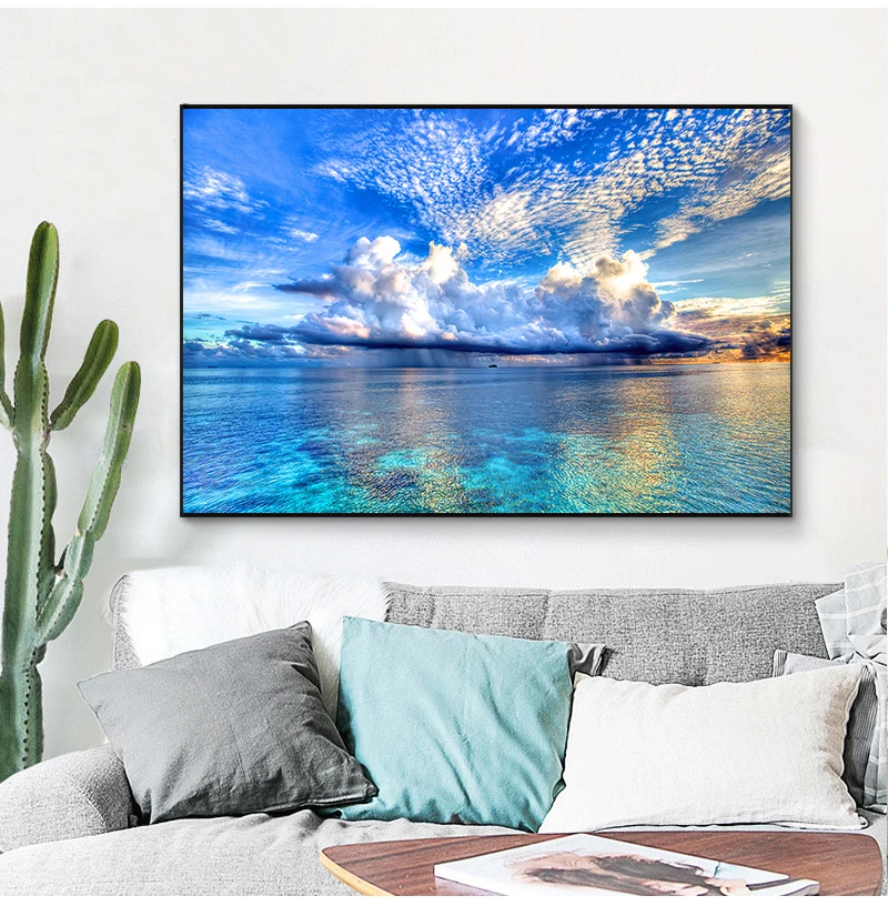 

Natural Sunset Could Lake Landscape Posters and Prints Canvas Painting Mediterran Scandinavian Wall Art Picture for Living Room