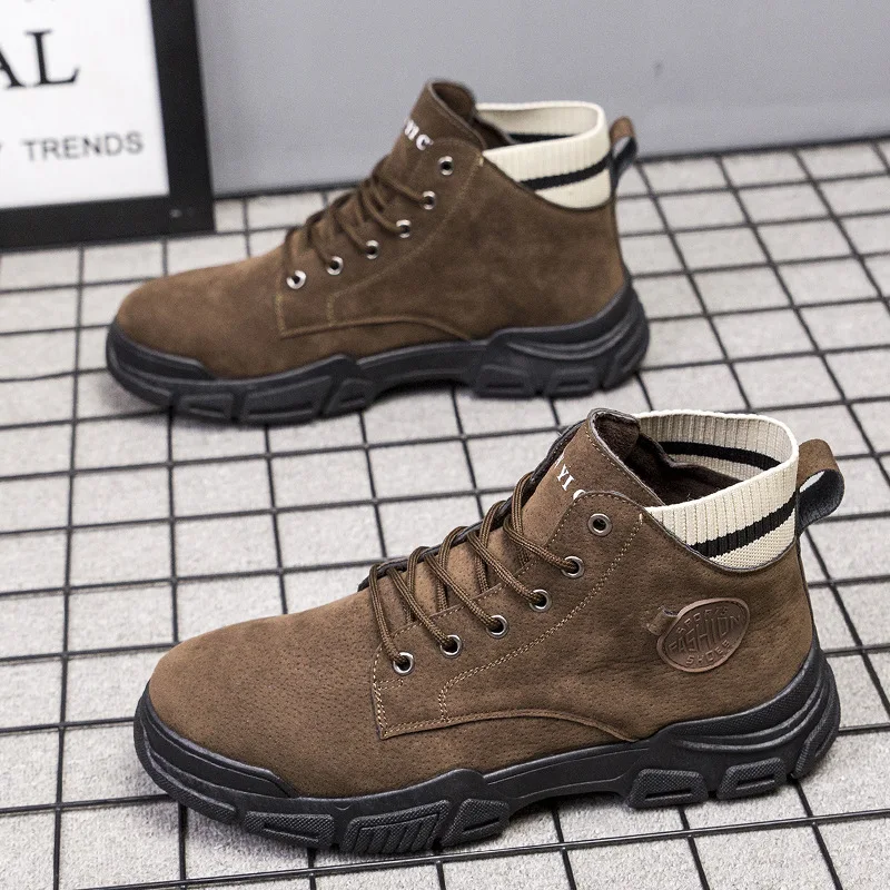 

2021 new autumn casual men's shoes increased soft-soled outdoor leather shoes hiking hiking shoes thick-soled sports shoes