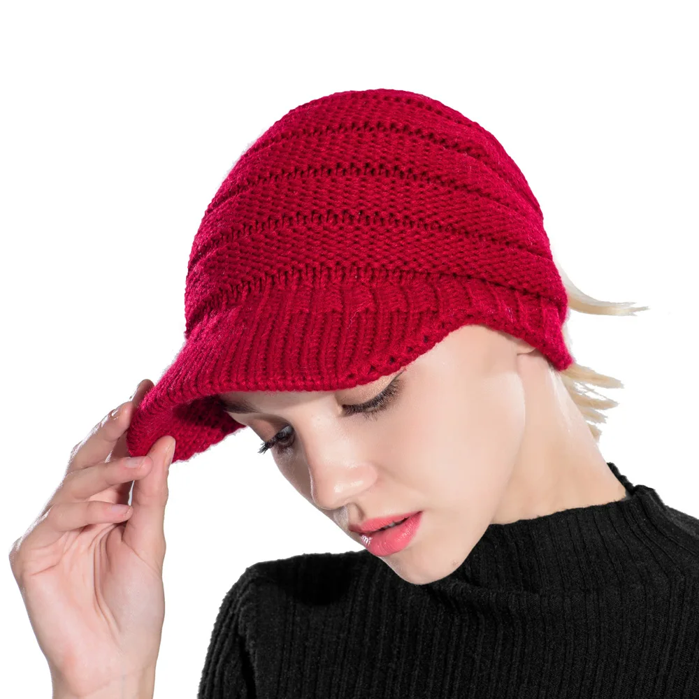 

Autumn and winter new brim knitted wool solid color headgear