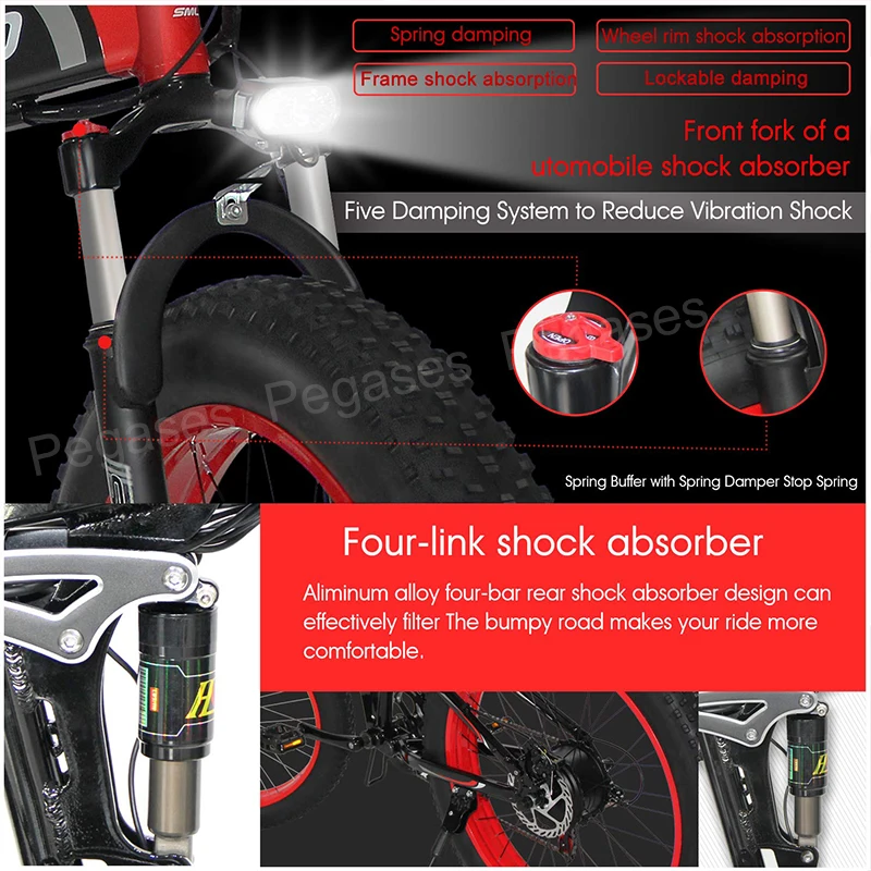 1000 Вт Электрический велосипед для полных шин 26 дюймов складной пляжный горный 7