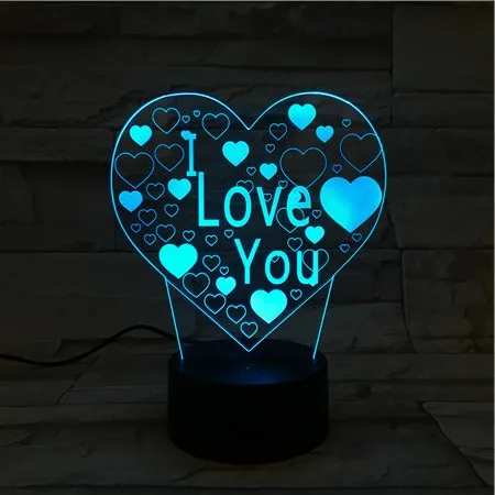 3D ночной Светильник День Святого Валентина подарок Романтика I Love You Heart