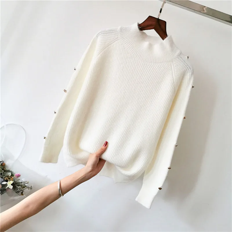 Короткий Свободный Асимметричный вязаный пуловер Топ Половина Водолазка кнопка