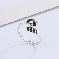 925 sterling silver black enamel raccoon adjustable size finger rings for women diy jewelry fit original pandora