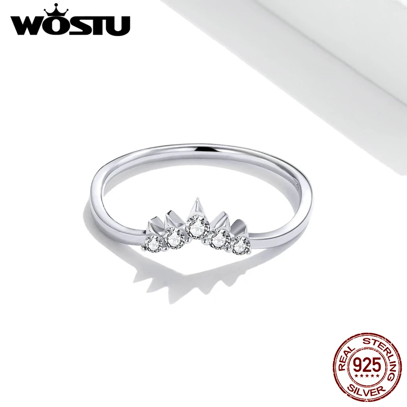 WOSTU Оригинальное серебро 925 пробы блестящая корона элегантное циркониевое кольцо